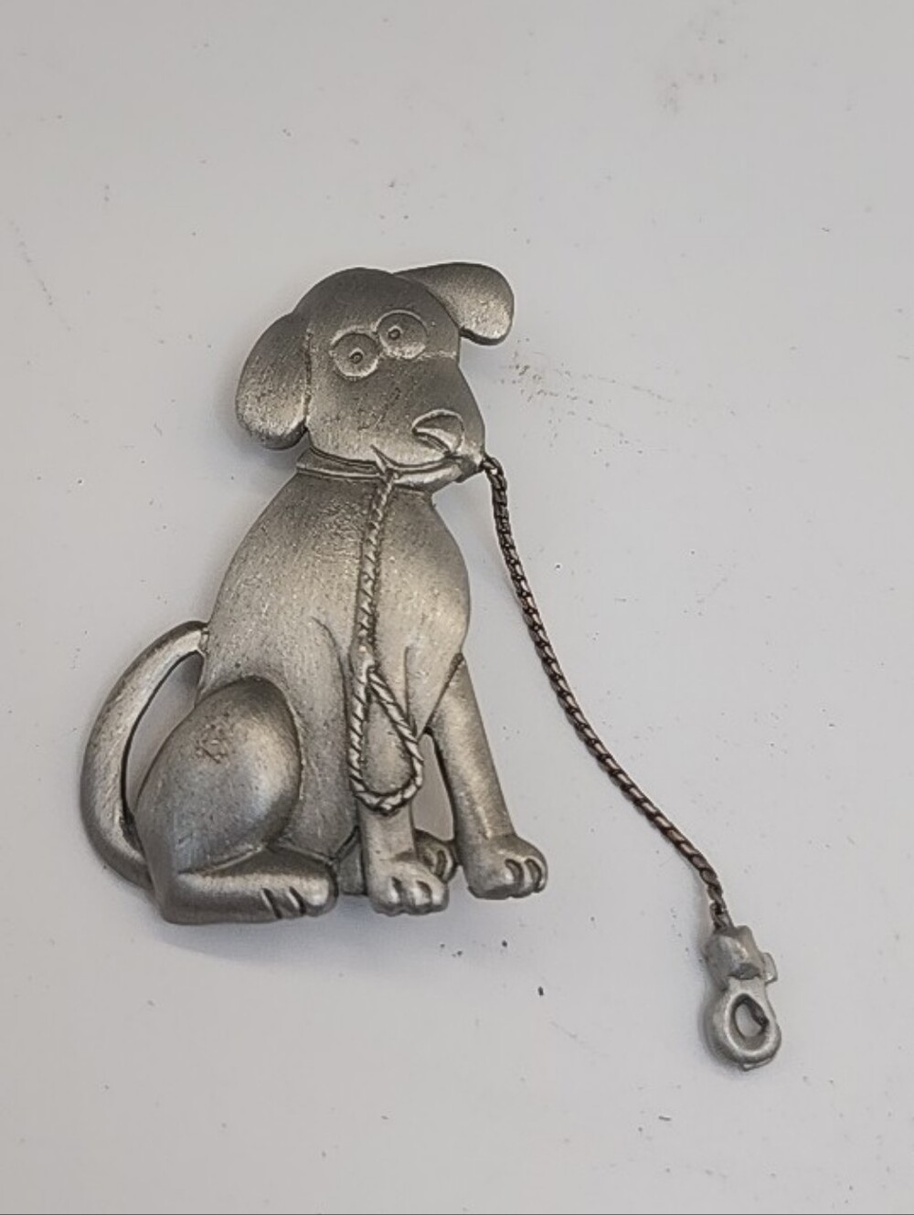 Vintage JJ Jonette Silver Tone Dog With Leash Brooch 2"